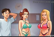 college babes at summertime saga play spin the bottle for a shot at big dick.