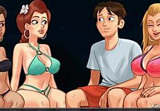 college babes at summertime saga play spin the bottle for a shot at big dick.