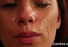 Does wicked honey swallow all the jizz on her face?