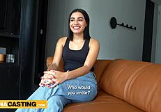 Yo, shy 18yo Colombian cutie rides huge dick at casting
