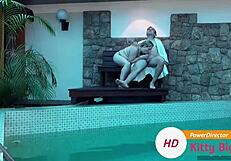 caught hot married slut riding big cock by the pool 😈