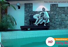 caught hot married slut riding big cock by the pool 😈