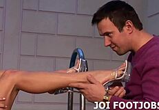 she begs for cum on her feet while sucking toes