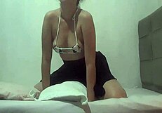 This perky ass prostitute is rubbing her pussy on a pillow in public.