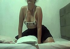 This perky ass prostitute is rubbing her pussy on a pillow in public.