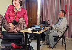 giantess secretary seduces boss, shows pussy and masturbates