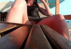 Milf flashes without panties outdoor