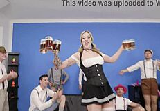 ria sunn endures rough 7on1 deepthroat at beer festival, swallowing cum cocktail