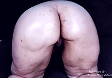 Oiled up, fingering my hairy asshole and pussy before shaving, wow!