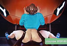 Chun-Li bent over the car hood, wet and ready