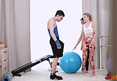 yo, monroe fox and rin white in a sweaty fitness threeway!