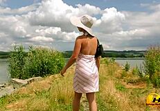 first sunny day, i masturbate by the lake in lingerie.