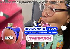 Leyne Rodriguez's homemade blowjobs: petite brunette in lingerie moans on big cock.