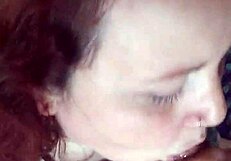 Redhead girlfriend sucks monster cock and gets cum on tits