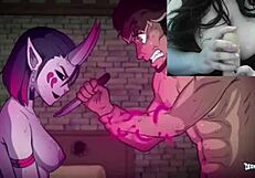 in the cursed prince hentai, ivy the demon girl femdoms with big boobs and nipples