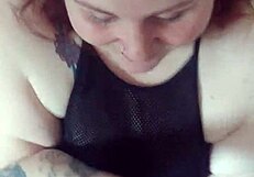 Redhead girlfriend sucks monster cock and gets cum on tits