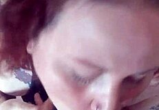 Redhead girlfriend sucks monster cock and gets cum on tits