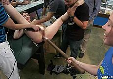 omg! bound babe gets dp banged in public shop with anal domination!