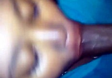 Caught the ebony teen jerking off, so I helped him with a sloppy blowjob