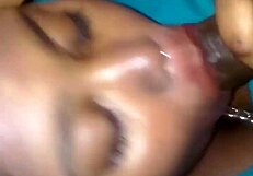 Caught the ebony teen jerking off, so I helped him with a sloppy blowjob