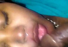 Caught the ebony teen jerking off, so I helped him with a sloppy blowjob