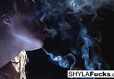 sexy shyla stylez shows off big tits and ass in intense fetish smoking session