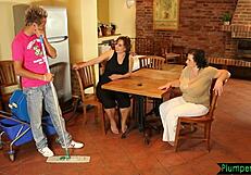 BBW Duo Dominates Young Guy in Wild Threesome