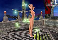 3D animated cartoon of a girl's pussy being licked