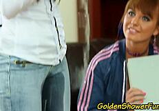 Lesbian pissing threesome gets wild with toys