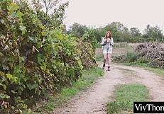 Lesbian redhead fingers a stranger's pussy in panties