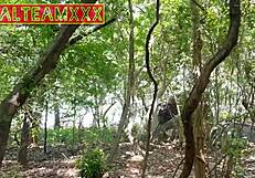 In an abandoned field, they have public sex with monster cock leading to creampie