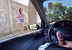 Risky public handjob while asking a hot stranger for directions