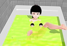 Kokoa strips fully naked in steamy bath for hentai solo show.