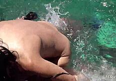 josy real's german teen beach holiday with ripped clothes and young couple