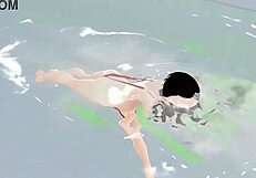 Leo Anime Girl Swims in Small 18+ Micro Bikini with Nip Slip