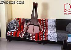 I'm obsessed with my curvy secretary stripping to show her tender pussy on office sofa