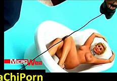 In the bathtub, blonde MILF Malena Gracia reveals her big tits and ass completely naked