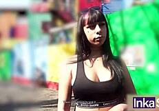 morena argentina caught on caminito street by creepy stranger.
