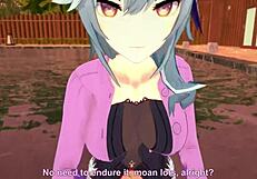 Eula relaxes by the pool in genshin impact