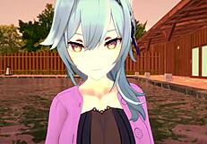 Eula relaxes by the pool in genshin impact