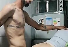 skinny amateur with big ass masturbates hard in kitchen.