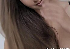 solo girl rubs her wet tight pussy with fingers