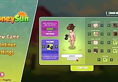 Honeysun gameplay part 1 starts with red head flight attendant in cosplay