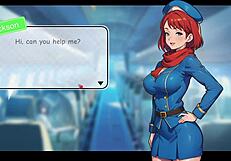 Honeysun gameplay part 1 starts with red head flight attendant in cosplay