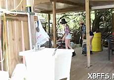 Watch these sluts tease his cock until he fucks their tight pussies!