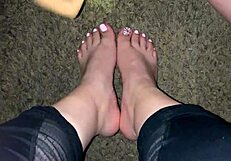 Hot amateur latina gets cumshot on sexy feet and toes