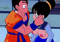 Chichi bangs Gohan and Goku in wild 3D threesome