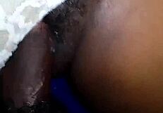 Black beauty gets drilled on the bed