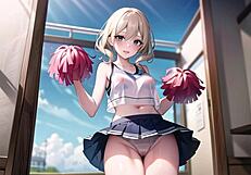 हॉट एनीमे चीयरलीडर ने पारदर्शी कपड़े में चूत खेल के साथ छेड़ा