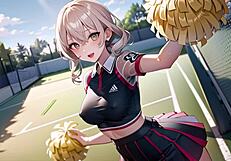 हॉट एनीमे चीयरलीडर ने पारदर्शी कपड़े में चूत खेल के साथ छेड़ा